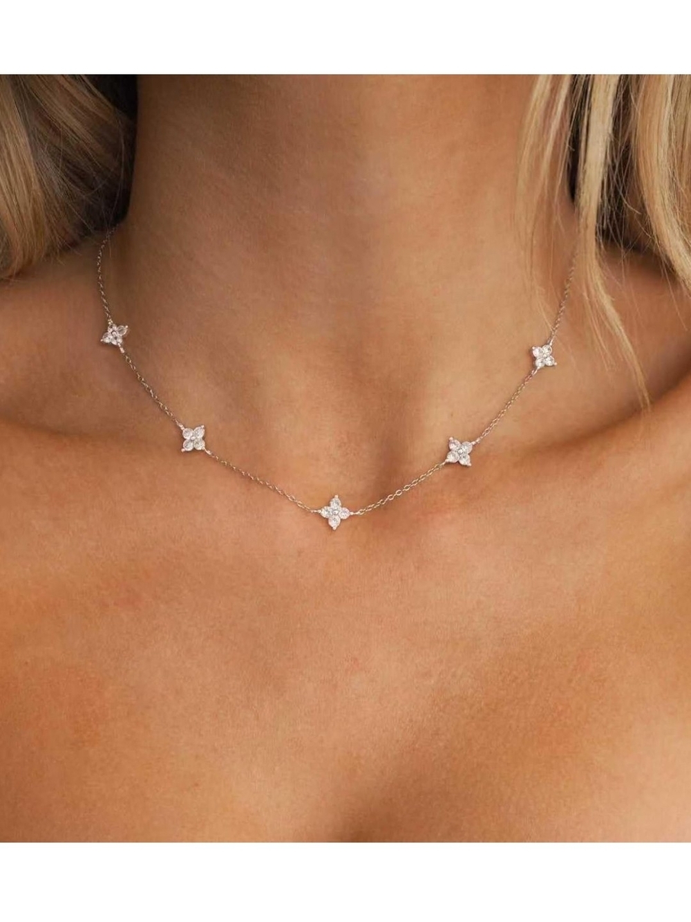 Delicate Silver Starlet Necklace - White CZ Accents